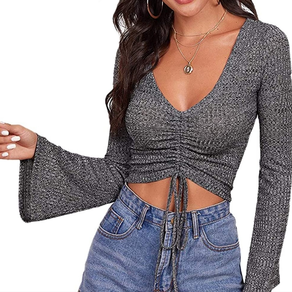 Gray Long Bell Sleeve Top Size Sm